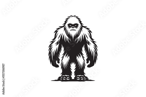 simple black an white bigfoot yeti vector silhouette isolated on a white background