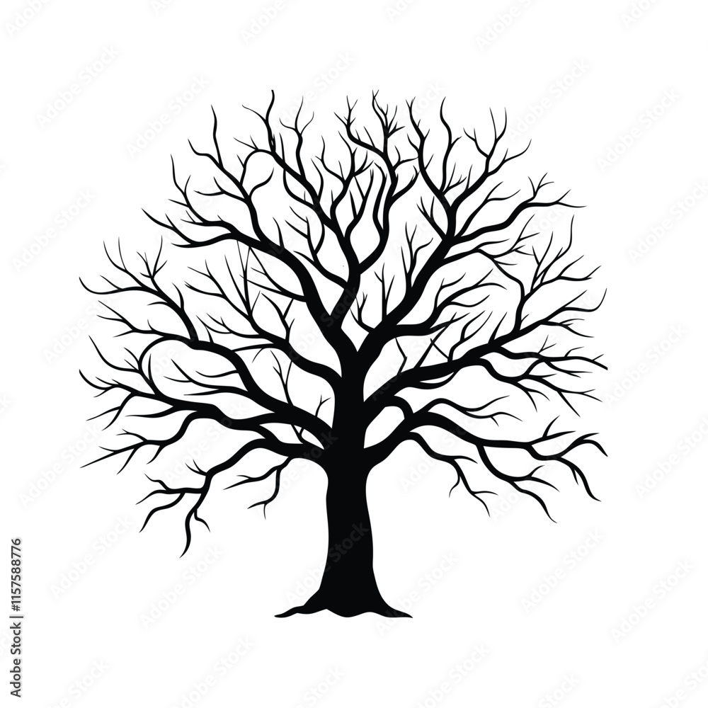 Fototapeta premium Silhouette of a Leafless Tree with Branches - Elegant Nature Vector