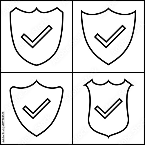 Free Download Shield with check mark icon set. Protection approve Security sign. Strong privacy tick shield. Tick mark approved. Flat and line style black vector collection isolated on transparent background.eps10 - GFXLoad
