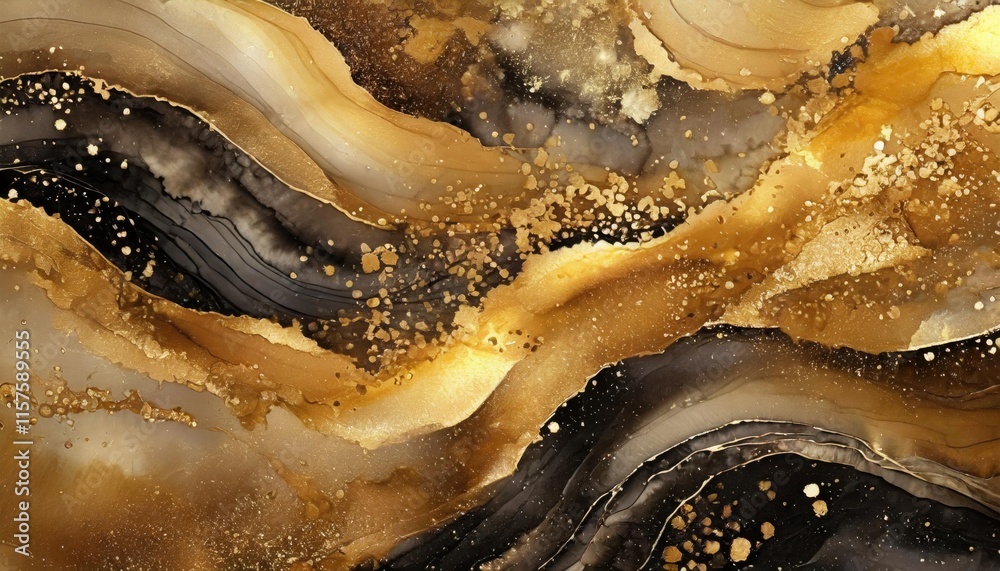 An abstract composition of black and gold marbled textures with intricate details An abstract composition of black and gold marbled textures with intricate details