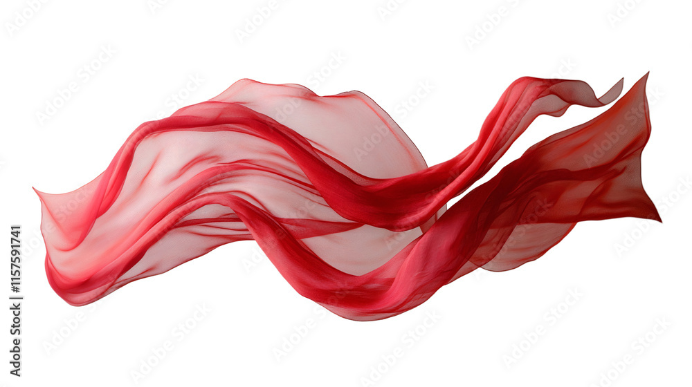 Soaring red silk fabric on transparent background. Design element. Generative AI Soaring red silk fabric on transparent background. Design element. Generative AI
