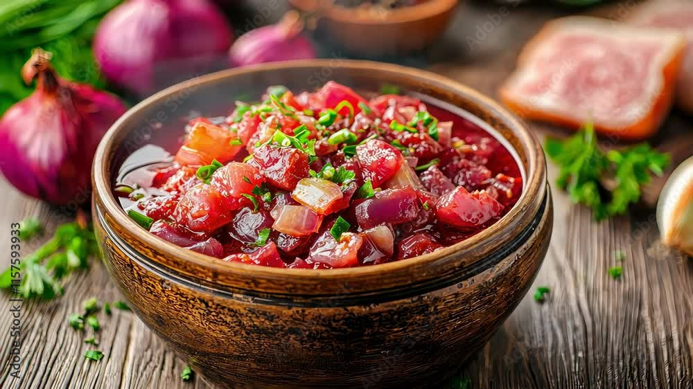 borscht in a plate on the table. Selective focus borscht in a plate on the table. Selective focus