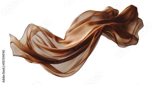Floating silk fabric color chocolate brown, flies in the air on a transparent background. Generative AI	