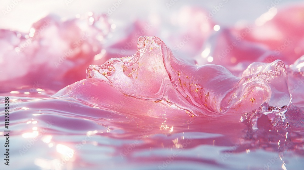 Abstract pink liquid with gold sparkles, wavy texture. Abstract pink liquid with gold sparkles, wavy texture.