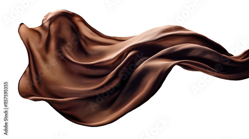 Floating silk fabric color chocolate brown, flies in the air on a transparent background. Generative AI	