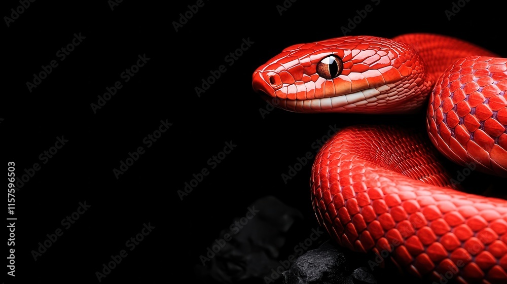 Fototapeta premium Vibrant Red Snake Curled Elegantly Against a Dark Background