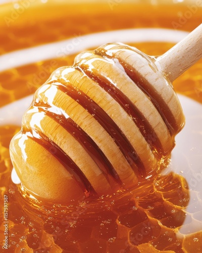 Liquid honey drenched in golden texture captured in high resolution sweetness and light play photo