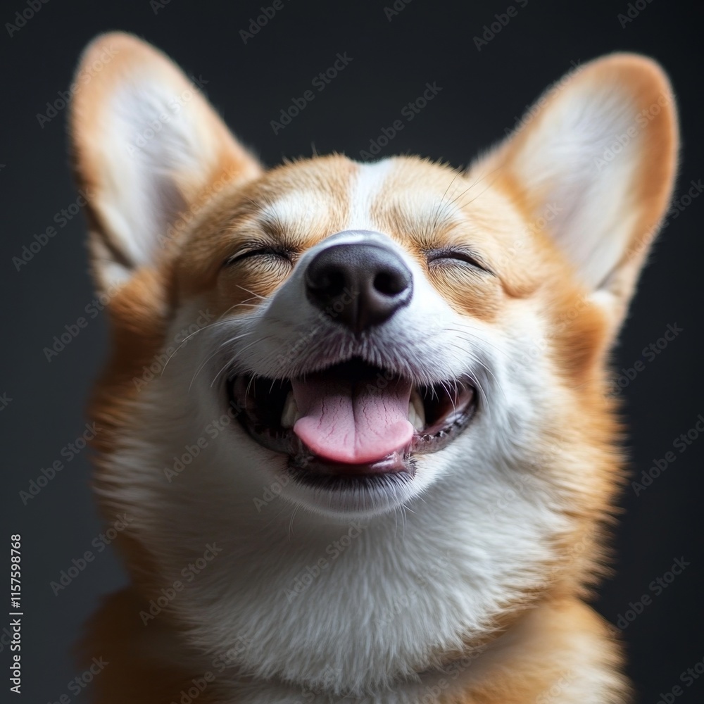 Happy Corgi Dog Portrait, Smiling Canine Closeup Happy Corgi Dog Portrait, Smiling Canine Closeup