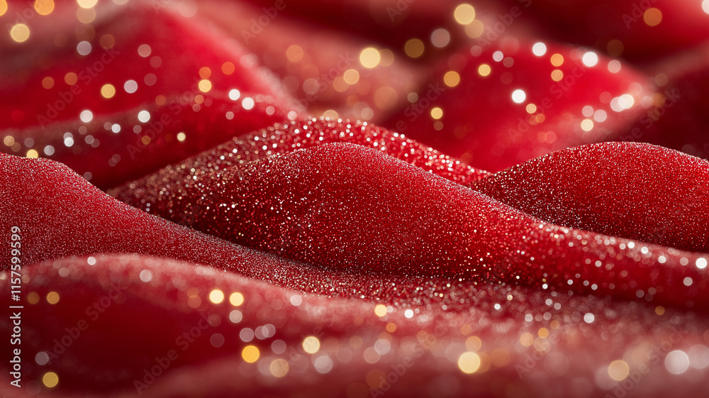 Shimmering red fabric with sparkling texture and soft waves Shimmering red fabric with sparkling texture and soft waves