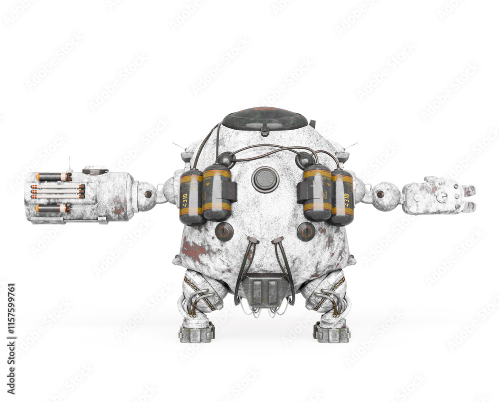 Fototapeta premium heavy metal mech ball in a pose on white background rear view