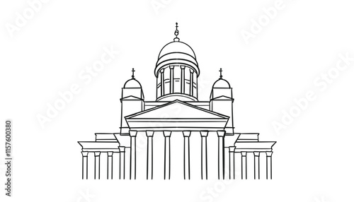 St. Nicholas Cathedral in Helsinki Finland line art monument landmark vector illustration