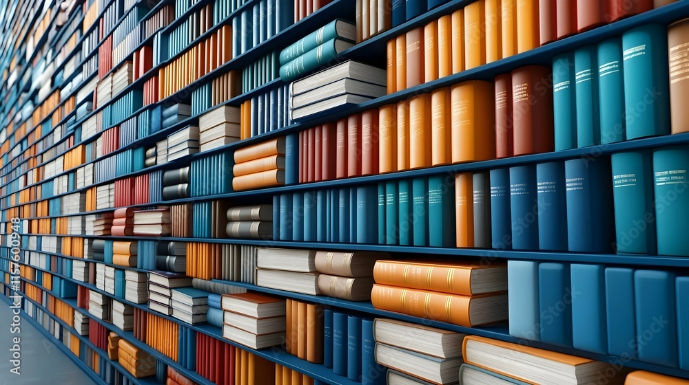 Fototapeta premium Diverse Language Library, a vibrant bookshelf filled with colorful multilingual books showcasing a rich tapestry of cultures and knowledge