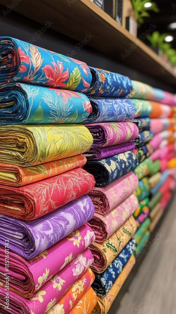 Vibrant rolls of fabric in a textile store showcasing diverse colors and patterns Vibrant rolls of fabric in a textile store showcasing diverse colors and patterns
