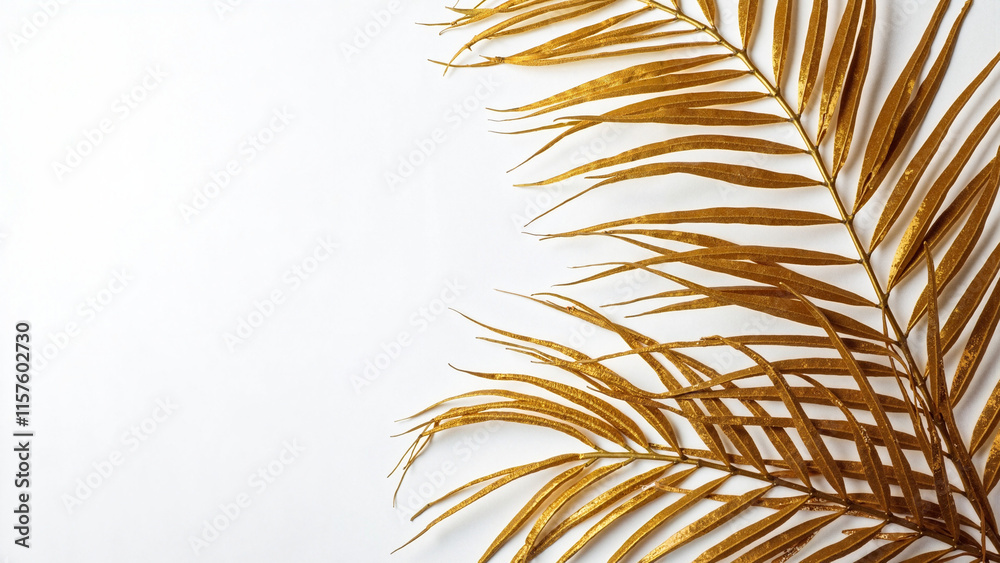 Luxurious Gold-Painted Date Palm Branches on White: Elegant Decor for High-End Marketing, Branding, and Design Projects Luxurious Gold-Painted Date Palm Branches on White: Elegant Decor for High-End Marketing, Branding, and Design Projects