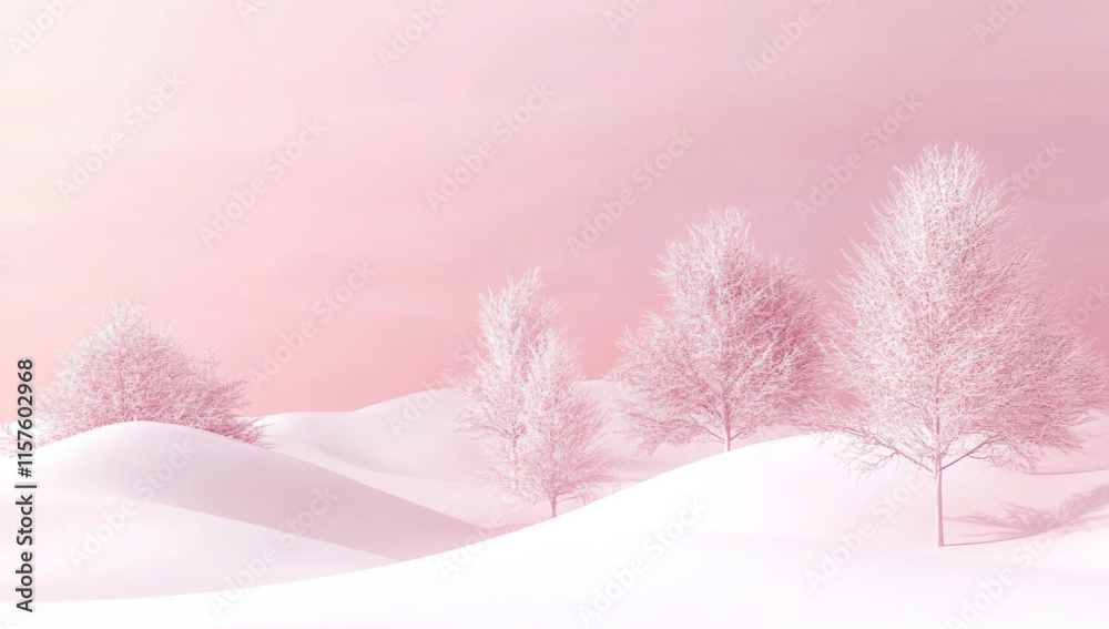 Fototapeta premium Photo of, Pink background with minimalist surreal landscapes and dreamlike scenery for design, banner template 