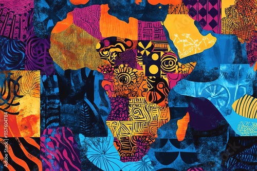 Colorful map of Africa showcasing vibrant patterns and cultural
