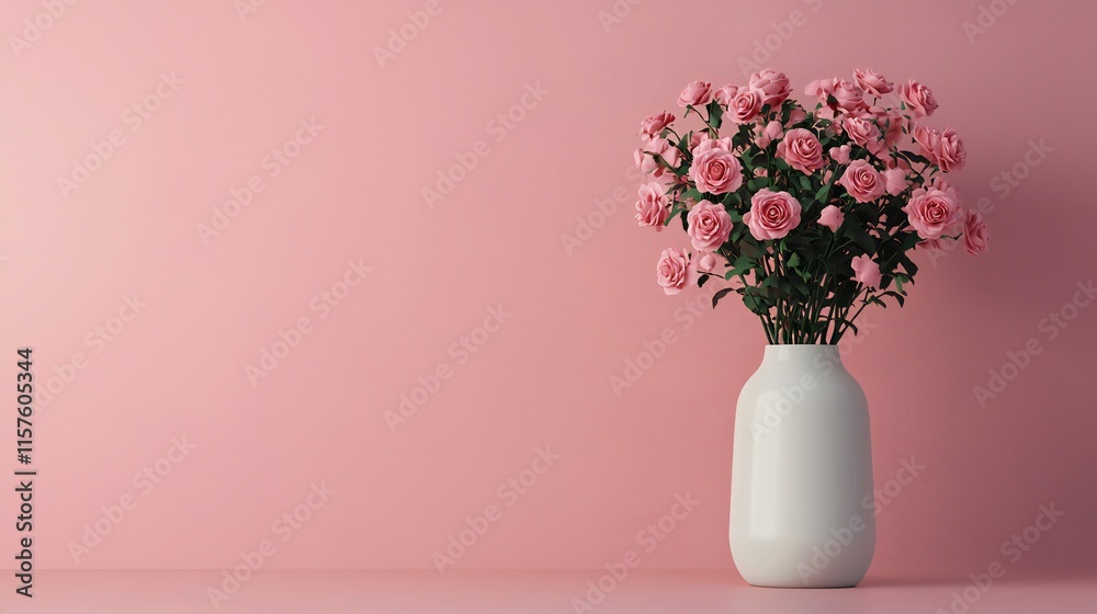 Valentine's Day Pink Roses in White Vase Minimalist Floral Still Life Home Decor