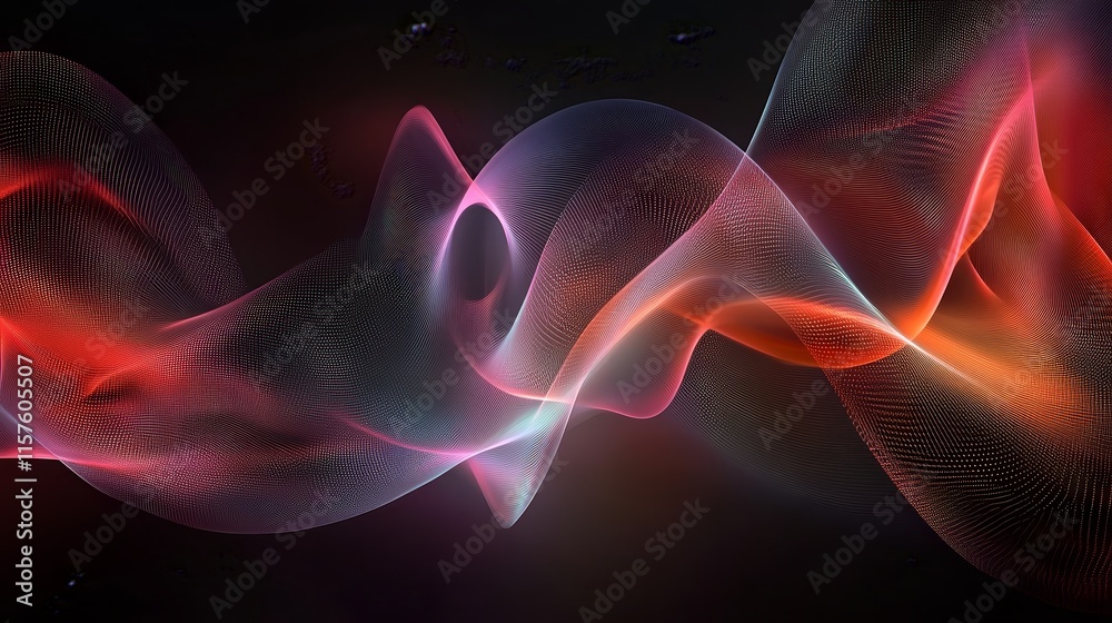 Fototapeta premium Abstract flowing light waves, red and orange colors on a black background.