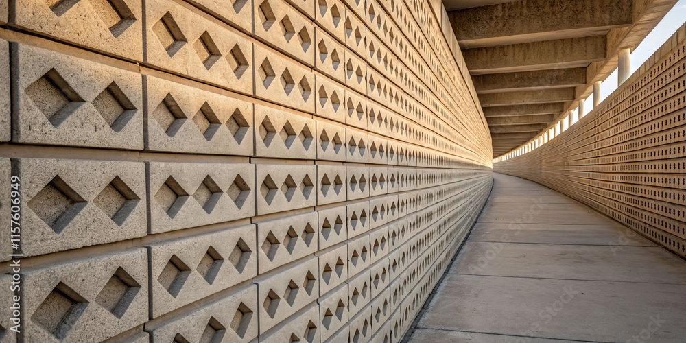 Obraz premium Curved concrete pathway with textured floor design modern architecture outdoor environment perspective view