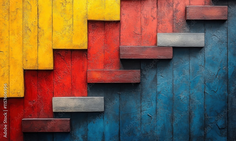 Colorful staircase design with wooden paneling in vibrant hues Colorful staircase design with wooden paneling in vibrant hues