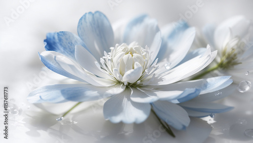 A delicate, light blue and white flower illustration is displayed as a selected submission. The illustration is a close up view with water droplets around its edges.