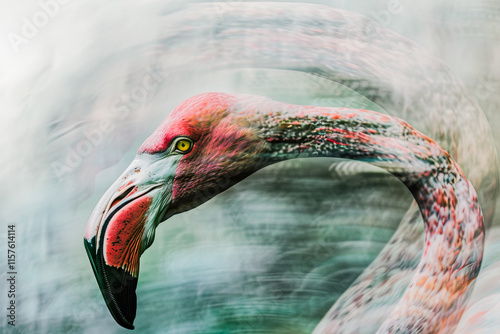 Surreal image of a flamingo with vivid textured overlay photo