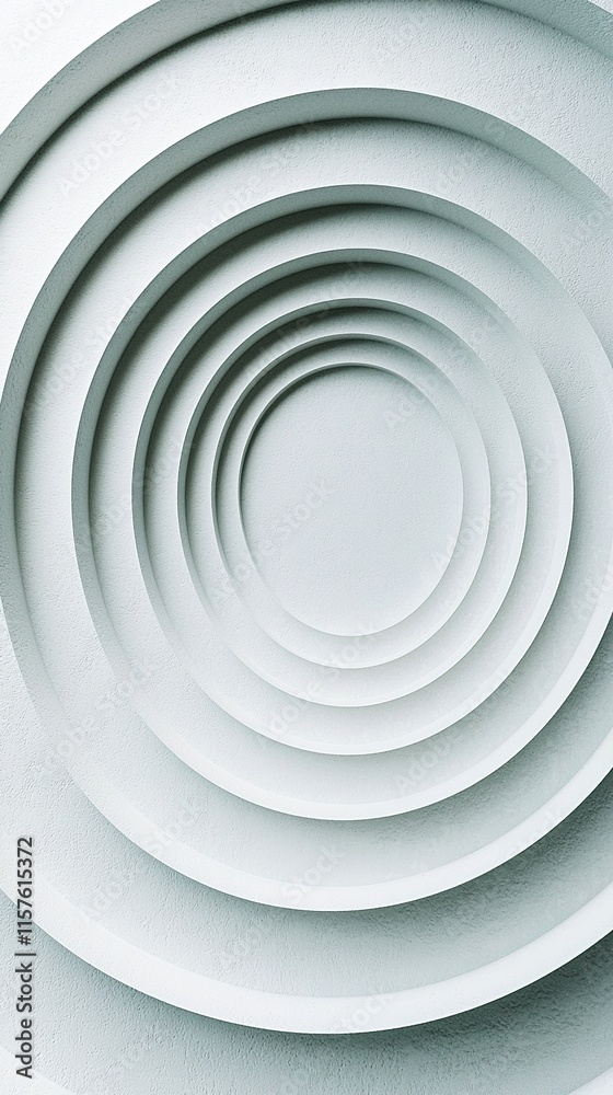 Fototapeta premium Circular pattern of concentric white layers on minimalist background