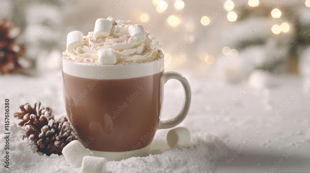 Winter Hot Chocolate with Marshmallows - Festive Holiday Drink Winter Hot Chocolate with Marshmallows - Festive Holiday Drink