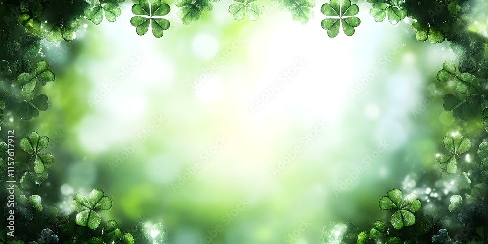 A vibrant green background adorned with clover leaves, creating a fresh and lively atmosphere. Concept Vibrant Green Background, Clover Leaves, Fresh Atmosphere, Lively Environment A vibrant green background adorned with clover leaves, creating a fresh and lively atmosphere. Concept Vibrant Green Background, Clover Leaves, Fresh Atmosphere, Lively Environment