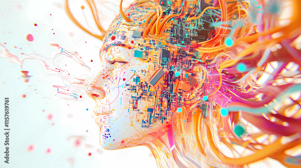 Fototapeta premium Flow Elements Circuit Layout Future Technology Artificial Intelligence Robotics Sci-Fi Style