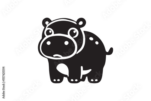 simple black an white cute baby hippo animal vector silhouette isolated on a white background photo