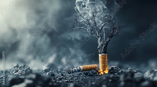 Desolate Transformation: Cigarette to Lifeless Tree photo