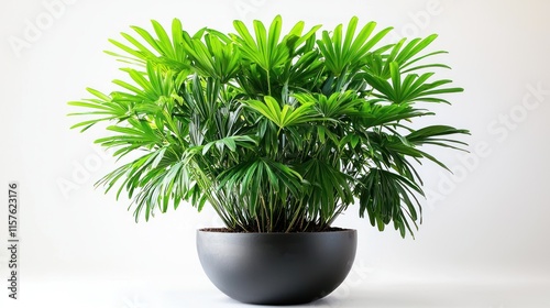 Lush Rhapis Excelsa Palm in Black Pot Indoor Plant Home Decor photo