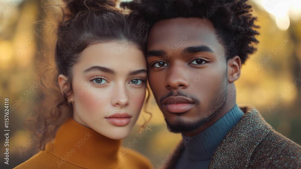 Romantic couple embracing warmly in a sunlit outdoor setting Romantic couple embracing warmly in a sunlit outdoor setting