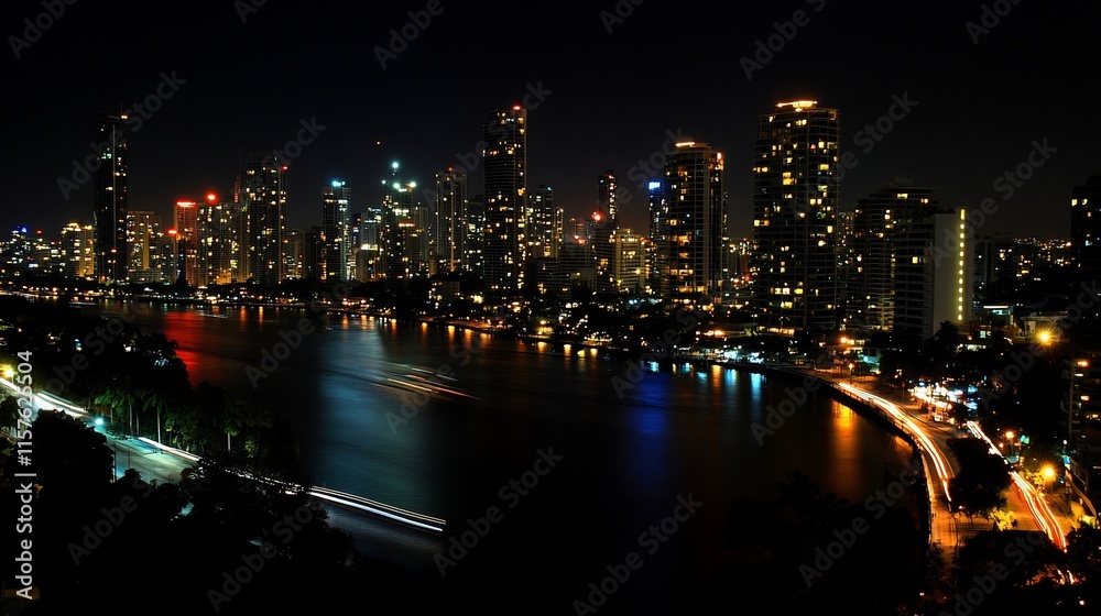 Night cityscape skyline reflecting on river. Night cityscape skyline reflecting on river.