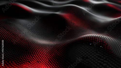 Abstract background with red and black waving particles. Digital art.