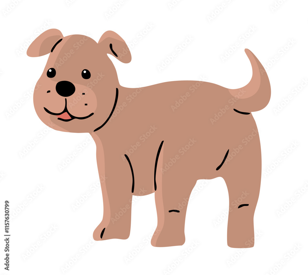 Obraz premium Cute dog. A pet is a friend. Little cheerful puppy. Animal character. Cartoon vector illustration isolated on white background