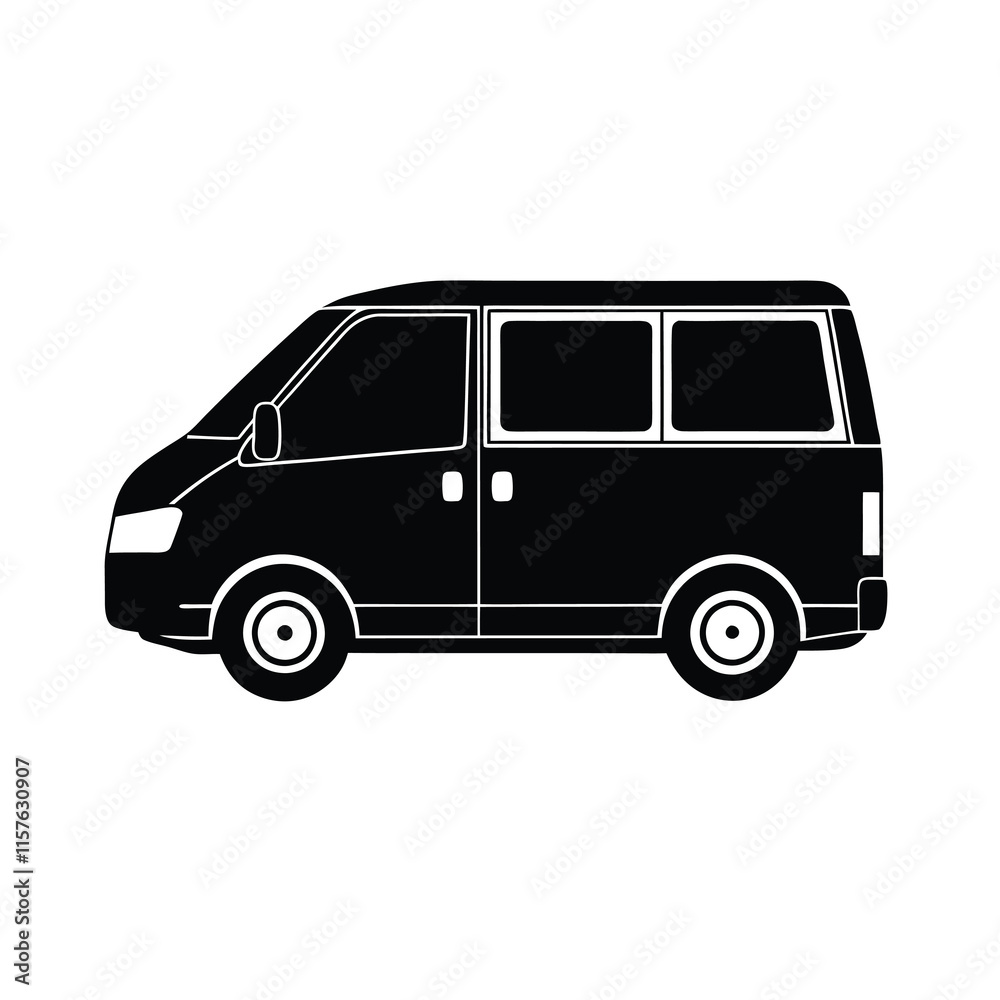 Spacious Minivan car Silhouette Vector on white background
Spacious Minivan car Silhouette Vector on white background
