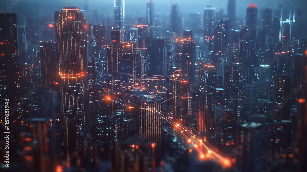 custom made wallpaper toronto digitalSmart digital Innovation city with connection network reciprocity over the cityscape. of future smart wireless digital city and social media networking systems that connects people with in city