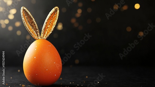 Orange easter egg with gold bunny ears on black