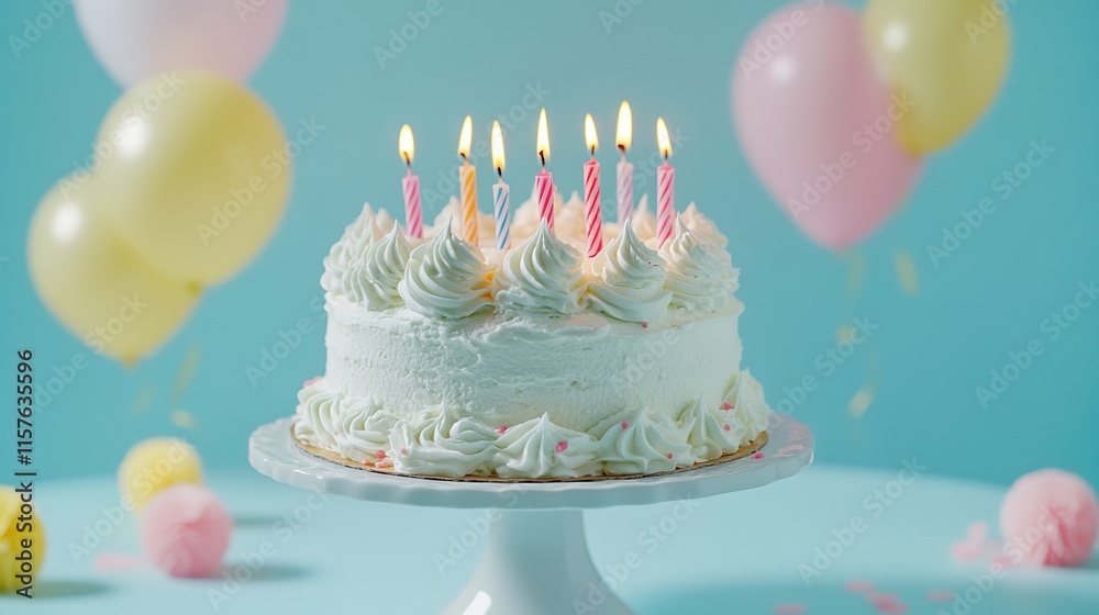 Birthday cake with candles on light blue background Birthday cake with candles on light blue background
