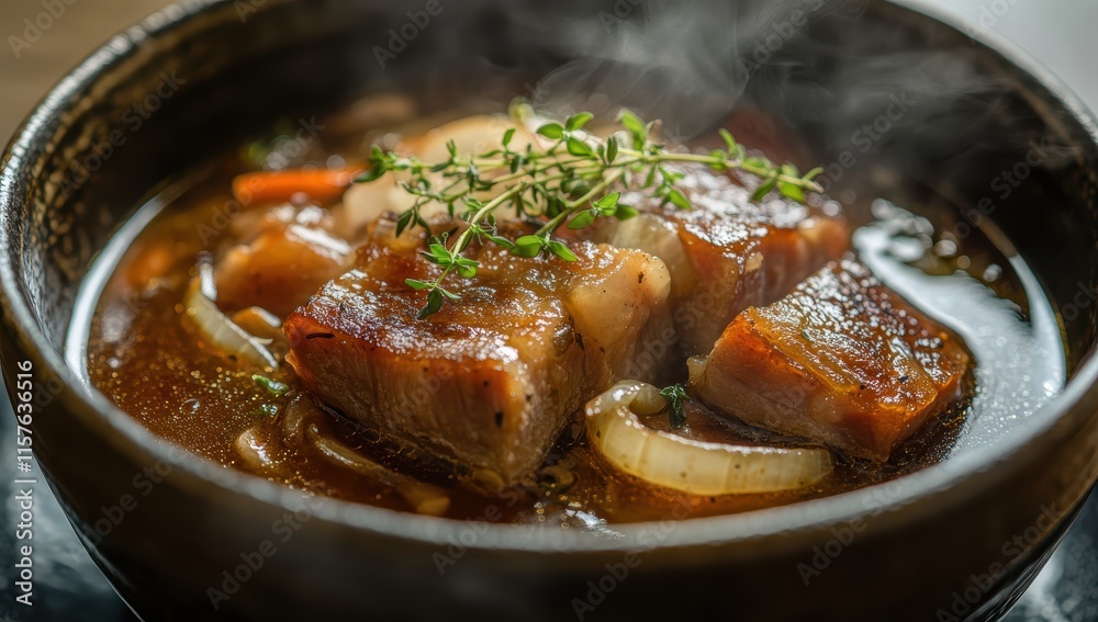 Delicious braised pork belly in rich sauce. Delicious braised pork belly in rich sauce.
