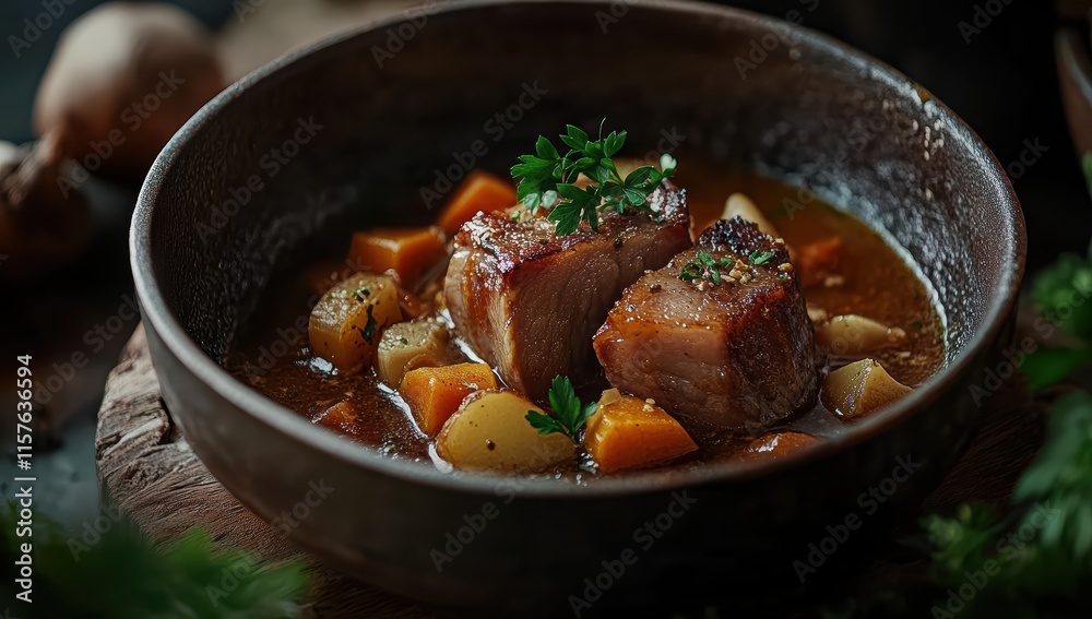 Delicious braised pork belly in rich sauce. Delicious braised pork belly in rich sauce.