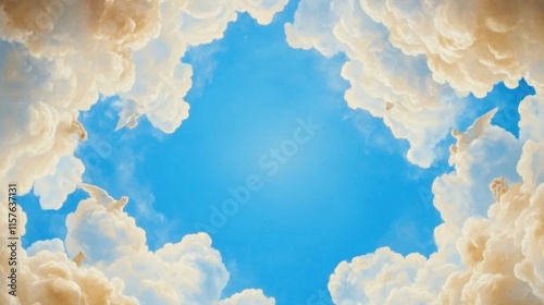 Blue Sky Framed by Fluffy White Clouds in Dreamy Atmosphere photo