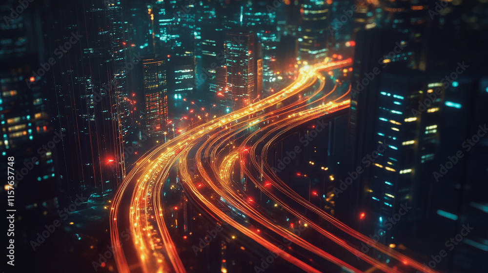 Fototapeta premium Smart digital Innovation city with connection network reciprocity over the cityscape. of future smart wireless digital city and social media networking systems that connects people with in city