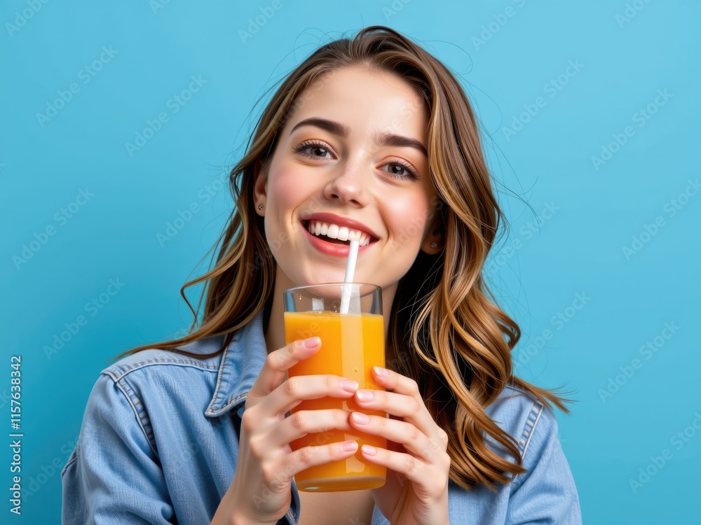 Happy Woman Drinking Orange Juice Healthy Lifestyle Happy Woman Drinking Orange Juice Healthy Lifestyle