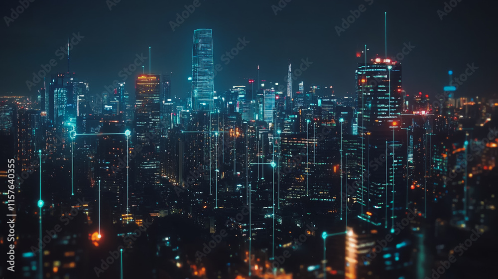 custom made wallpaper toronto digitalSmart digital Innovation city with connection network reciprocity over the cityscape. of future smart wireless digital city and social media networking systems that connects people with in city