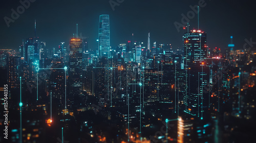 Wallpaper Mural Smart digital Innovation city with connection network reciprocity over the cityscape. of future smart wireless digital city and social media networking systems that connects people with in city Torontodigital.ca