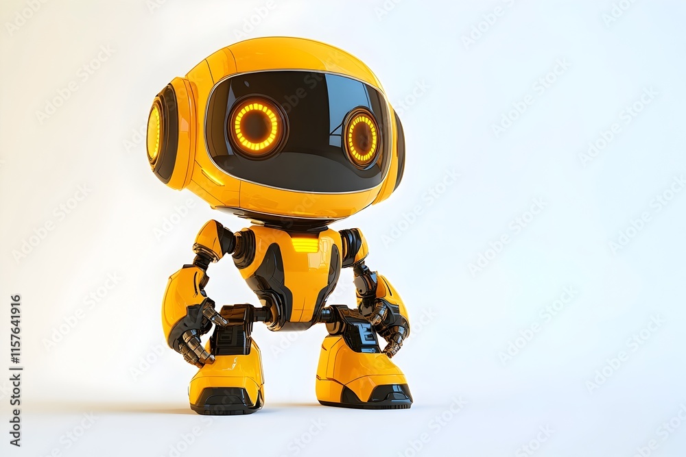 Playful Futuristic Toy Robot with Bright LED Metallic Body Details Isolated on White Background Playful Futuristic Toy Robot with Bright LED Metallic Body Details Isolated on White Background