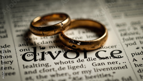 Broken Wedding Rings on Dictionary: Divorce Symbolism for Legal, Counseling, and Support Services